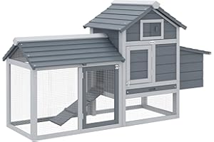 PawHut Chicken Coop Hen Cage Small Animal Hutch Nesting Box Outdoor Run Grey