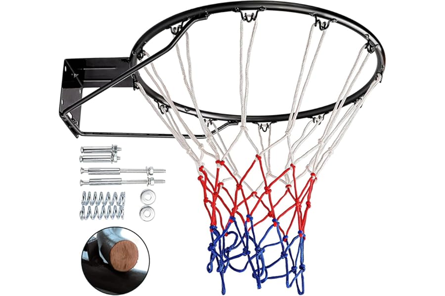 Dripex Basketball Rim 18'' (45cm) Full size Replacement Outdoor Wall Door Mounted with All Weather Net Solid Steel 18 Inch
