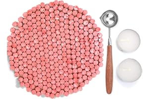 Kelzia Perlas de Cera de Sellado- Kit de Lacre de Sellado Octagonal con 2 Velas de Té + 1 Cuchara de Fundir sin Sello - Cera para Sellar y Decorar Cartas e Invitaciones - 230 piezas