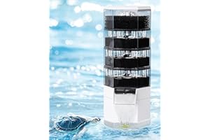 AQQA Filtro per serbatoio tartarughe, filtro per acquario da 1000 l/h con cambio d'acqua e filtrazione, ultra silenzioso a 4 stadi a cascata bio-filtrazione a basso livello dell'acqua per serbatoio da