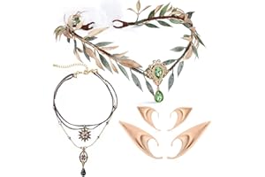 MOSTORY Renaissance Zubehörset für Frauen - 4 Teile Woodland Fairy Krone, gestaffelte Halskette, Sternanhänger Choker mit Elfenohren Set für Renfaire Kostüm Halloween Feen Outfit Fantasy Cosplay