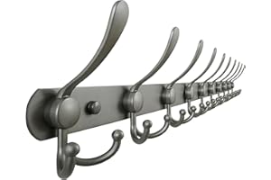 Dseap Coat Rack Wall Mount - 96cm Long 10-Tri-Hooks Heavy Duty Coat Hanger Rail Wall Hooks for Hanging Coats Hats Clothing Clothes Purse Mudroom Entryway, Gray