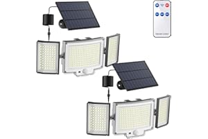 OKOUSE Focos LED Exterior Solares con Mando, Luz Solar Exterior con Sensor de Movimiento, Súper Brillante Lamparas Solares Exterior con 5M Cable de Extensión, IP65 Impermeable para Exteriores Jardin