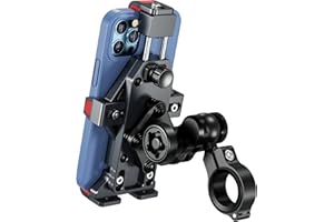 BRCOVAN Aluminiumlegierung Motorrad Handyhalterung mit Vibrationsdämpfer, Diebstahlsichere Handy Motorradhalterung, Verstellbar Lenker Handyhalter für Fahrrad, Roller, ATV, für 4,7-7,2 Zoll Smartphone