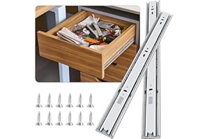 FCOUMY glissiere pour tiroir 6 paires (12pcs), 35cm Glissières de tiroir à fermeture automatique douce, extension complète avec glissières à roulement à billes, coulisse tiroir 45kg de capacité