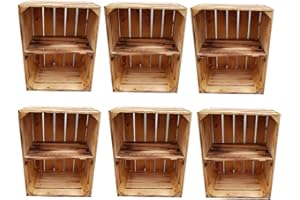 ‎TERAMICO Teramico Solid Wooden Crates as Shoe Rack / Book Shelf, slightly Flamed with Intermediate Board (Screwed) Apple Crates Fruit Crates Wine Crates from the Countryside Crates Vintage Decoration