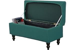 UNBBRRL Ottoman Covers Stretch Rectangle, Folding Storage Bench Ottoman Cover Footstool Cover with Lid Cover Stool Covers Protector Polar Fleece (Teal,Medium)