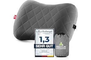 ‎HIKENTURE HIKENTURE Aufblasbares Kissen für Camping/Reise mit abnehmbarem Kissenbezug, ergonomisches Kissen, bequem, für Reisen/Outdoor, aufblasbares Kissen für Reisen und Reisen, Grau