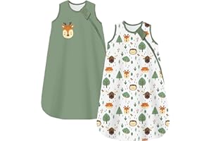 Chilsuessy Baby Schlafsack 1.5 Tog 2er Pack Ganzjahresschlafsack 100% Baumwolle Winter Babyschlafsack für Neugeborene, 1.5 Tog/Grün Wald Set, 78cm/6-12 Monate
