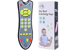 KECOLNA Kids Realistic TV Remote Control Toy with Musical Sound and Soft Light, Early Educational Toy with English Spanish and French 3 Language, Sensory Learning Toys for 18 Months+ Toddlers