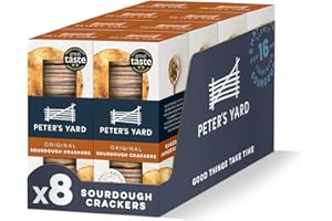 Peter's Yard Sourdough Crackers, Great with Chutney and Cheese, High Fibre, Natural Ingredients, Low Sugar, Pack of 8 x 90g Boxes