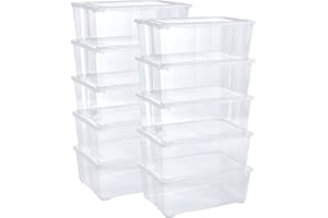 Grizzly Storage Boxes with Lid Transparent – Transparent Boxes, Stackable, with Ventilation, Set of 10, 10 l