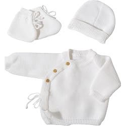 Ensemble Naissance Bébé - Brassière, Bonnet Et Chaussons Gris - Taille 3kg