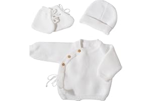 TROIS KILOS SEPT Brassière Bébé en Point Mousse Blanche et Beige, Multicolore (Blanc, 0 M)