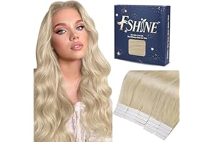 ‎FSHINE Fshine Tape Hair Extensions Echthaar Couture Kurz 30cm Platinum Blonde Tape in Remy Extensions 20 Stück 30g Full Thick Ends Haarteil für unsichtbare Tape Extensions #60