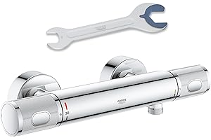 ‎GROHE GROHE Precision Feel, Duscharmatur, wassersparend (Thermostat hält Temperatur konstant, Mischbatterie mit kühler Oberfläche, Sicherheitssperre 38°C, Anti-Rutsch Griffe, mit 3in1 Tool), chrom, 34790000