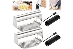 COFFEE LIFE PLUS Spremiaglio in acciaio inox,Schiaccia Aglio Professionnel,Spremiaglio a Bilanciere in Acciaio Inossidabile,Spremi Aglio con Pelapaglio Silicone e Pennello,Lavabile in Lavastoviglie (2pcs)