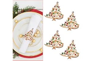 FALAFOTY Christmas Napkin Rings Set of 4 Pcs Alloy Christmas Tree Napkin Buckles Holders Golden Napkin Rings Table Decorations for Christmas Thanksgiving Family Gatherings Wedding Party Dinner Decor Supplies