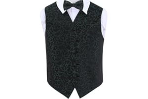 DQT Woven Swirl Floral Wedding Waistcoat Vest & Bow Tie Set for Boys