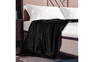 ‎THXSILK THXSILK Seide Betttuch/Bettlaken/Haustuch, Nahtlos Schwarz Seiden Bettlaken, 100% Reine 19 Momme Maulbeerseide Bettwäsche, 170x245 cm