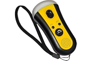 ICAN PRODUCTS Wind-Up Multi-Function Flashlight with Built-In FM Radio, Black and Yellow, No Batteries Needed, Hand Crank Flashlight with Wrist Strap, Easy Station Scan, Volume Control, Compact and Portable