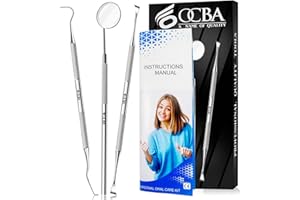 ‎OCBA 3Pcs Dental Kit Edelstahl Zähne Kit Professionelle Zahnhygiene Tools Mundspiegel, Zahnstein Schaber und Double Pointed Meißel