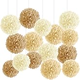 15 Tissue Paper Pompoms, Beige Brown White Vintage Party Decoration | 20 25cm size, garden bachelorette party, baptism, bohem