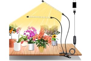 eisaro Pflanzenlampe LED Vollspektrum, 2 Köpfe 60 LEDs Grow Lampe, 3000k/5000k/660nm Pflanzenlicht mit Zeitschaltuhr, 360 ° verstellbare, USB Adapter, 3 Lichter Modi und 10 Helligkeitsstufen