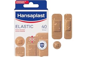 HANSAPLAST - 40 Pansements Elastic Prédécoupés - Déperlants et Extra-Flexibles - Pouvoir Adhésif Elevé - Pour Les Plaies Superficielles - 4 Formats Assortis : 8 ronds, 20 petits, 10 moyens, 2 grands