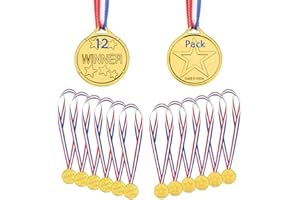Medaille Enfant 12 Pièces, Medaille d'or Plastique Olympiques Sportives Médailles avec Ruban, Médailles du Gagnant pour Journée Sportive des Enfants Jeux Partie Compétition Récompenses Cadeaux