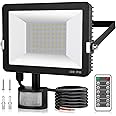 Immver 50W Security Lights Outdoor with IR Remote Control, PIR Motion Sensor, 5000LM 6000K Cool White LED Floodlights, IP66 Waterproof Wall Light for Garden, Backyard, Garage, Doorways, Black