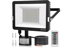 Immver 50W Security Lights Outdoor with IR Remote Control, PIR Motion Sensor, 5000LM 6000K Cool White LED Floodlights, IP66 Waterproof Wall Light for Garden, Backyard, Garage, Doorways, Black