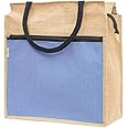 JUTEKA Front Zip Pocket Jute Bag for Lunch, Office, Grocery, Picnic, Tiffin, Shopping Hand Bag with padded cotton handles…