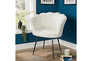Home Source Boucle Scallop Shell Chair Wing Back Armchair Occasional Sofa, White, Black Legs