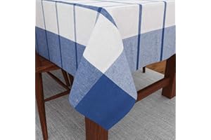 Encasa Homes Tovaglia da pranzo per 4 a 6 posti Grande tavolo da pranzo centrale - 142 x 182 cm, Checks Blu - Mercerizzato, lavabile, rettangolare per Home Hotel & Restaurant