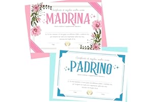 DOLPLP! Certificato Madrina e Padrino, Diploma Vuoi Essere la Mia Madrina/il Mio Padrino, Idea Regalo Battesimo Bimbo Bimba, Personalizzato Biglietti Originale Battesimo Decorazione (Madrina e Padrino)