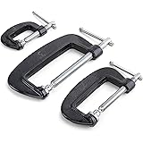 Hi-Spec 3 Piece Mini C-Clamp Set. 25, 50 & 75mm (1,2 & 3”) Wide Jaw Openings, Swivel Shoe, & Sliding T-Bar Handle. Quick & Ea