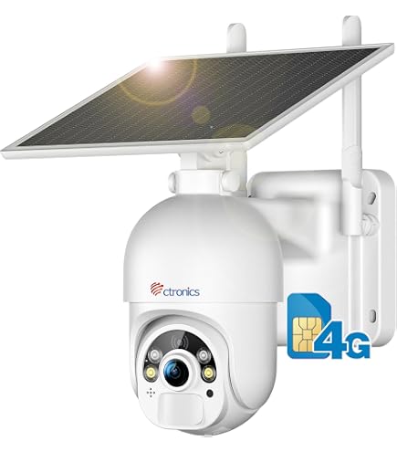 Ctronics2.5K 4MP 3G/4G LTE Telecamera con Sim Esterno, PTZ IP Videocamera Sorveglianza, Visione Notturna a Colori, Rilevamento Umano, Tracciamento Automatico, Audio Bidirezionale, Bianco (Bianco