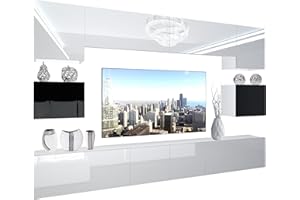 B BELINI GROUP BELINI - Set completo da parete per soggiorno, moderno, con illuminazione a LED, colore: Bianco/Nero