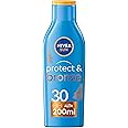 NIVEA SUN Latte Solare Protect & Bronze FP 30 200 ml, Crema solare 30 per un'abbronzatura dorata, intensa e uniforme, Protezi