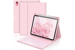 aMZCaSE for iPad A16 11th Generation 2025/10th Keyboard Case with 2022(10.9/11 Inch),7 Colors Backlight Detachable Folio Keyboard Cover,UK Layout with Pen Holder for iPad 10/11 Gen (Light Pink)