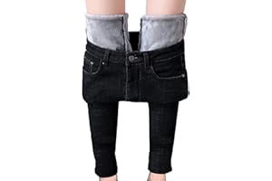 Sunfanrtnn Jeans da donna foderati in pile, leggings invernali in denim, vita alta, slim fit, pantaloni a matita skinny caldi e spessi, taglia unica
