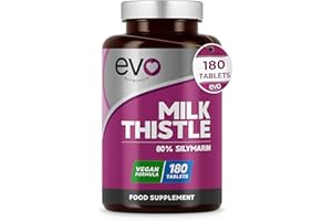 EVO NUTRITION Milk Thistle Tablets | 80% Silymarin | 180 Tablets | Vegan Supplement | Milk Thistle Capsules Alternative | Made in The UK