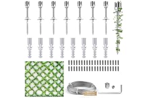 Krovtoy Supporto per piante rampicanti, kit completo in acciaio inox con supporti da parete e corda da 3 mm, 8 supporti, corda da 12 m
