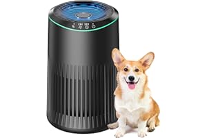 MORENTO Air Purifiers for Home, Air Purifier for Smoke Pet Dander Odors with Fragrance Sponge, Small Air Purifier with Sleep Mode for Bedroom Office, Blue Ambient Light, MR2566, Black, 1 Pack+3 Modes