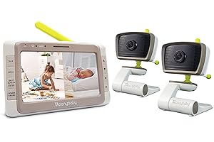 moonybaby Split 50 Baby Monitor with Camera and Night Vison, 5" Split Screen - Wide-Angle, Wireless, 2-Way Audio & Long Range, Temperature Sensor, VOX Mode & Long-Life Battery - 2 x Cameras, Indoor