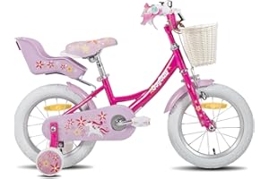 JOYSTAR Unicorn bike 12/14/16/18 Pollici per bambine dai 2 ai 9 anni, bici per bambini con seggiolino e ruote stabilizzatrici& cestino