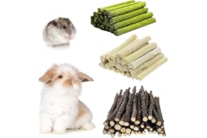 HUTVD Jouets à Mâcher pour Lapins, Petits Animaux Bâtons Molaire à Mâcher, Bâtons de Foin de Timothy en Bois de Pomme Naturel Bambou Sucré pour Lapin Chinchilla Hamster écureuils Broient Les Dents
