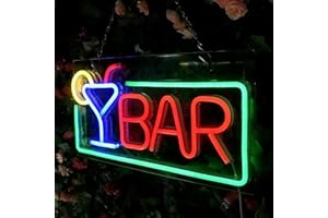 BRINGLUCK2U Neon Bar Sign, USB Powered Bar Neon Sign, Bright Bar Neon Light Sign with Hanging Chain, Led Bar Signs for Home Bar, Pub, Party, Club, Wall Decor (42 x 22 cm)