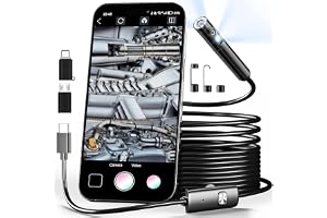 MQUPIN 5M 1920P HD Dual Lens Endoscope Camera, 16.4FT IP67 Waterproof Inspection Borescope, 0.25 Inch Ultra Thin Probe with 8+1 Adjustable LED Lights, Compatible with iOS & Android